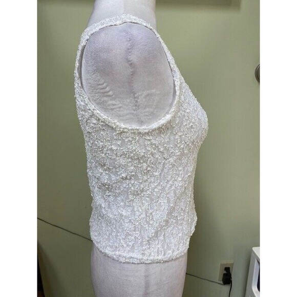Vintage Nan Flower Women's Size L Sheer Textured Ivory Tank Top - Picture 7 of 9